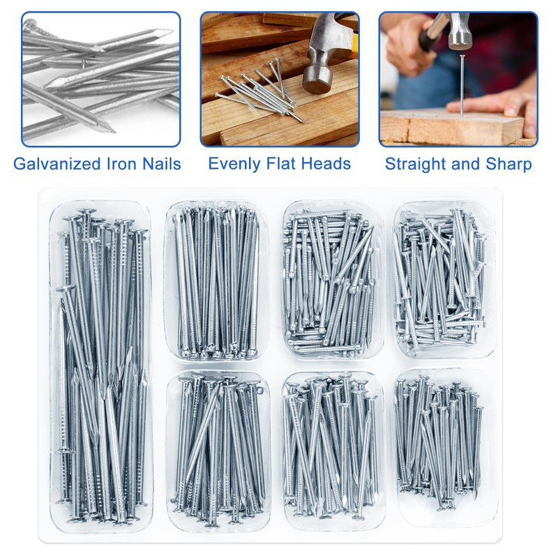 STUHAD STUHAD 400pcs Hardware Nails Assortment Kit, Picture Hanging Nails,