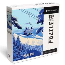 Lantern Press Michigan, Ski Lift Above The Trees, 1000 Piece Jigsaw Puzzle for Adults, Made in USA with Reference Poster