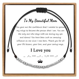 JoycuFF Morse Code Bracelets for Women Funny Inspirational Jewelry Gifts for Her Mom Daughter Sister Best Friend Adjustable Silk Beaded Wrap Bracelet …, silver