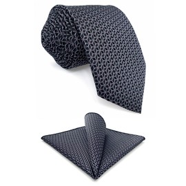 S&W SHLAX&WING Necktie and Pocket Square for Men Black Pattern White Cubes Tie Hanky Set 57.5"