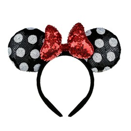 A Miaow 3D Black Mouse Sequin Ears Headband MM Glitter Butterfly Hair Clasp Park Supply Adults Women Photo Accessory (Golden and Red)