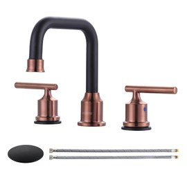 WOWOW 8 inch Bathroom Faucet 3 Hole, Widespread Bathroom Sink Faucet with Pop Up Drain Assembly and cUPC Supply Lines, Matte Black and Rose Gold Vanity Faucet 2 Handle Basin Faucet Mixer Taps