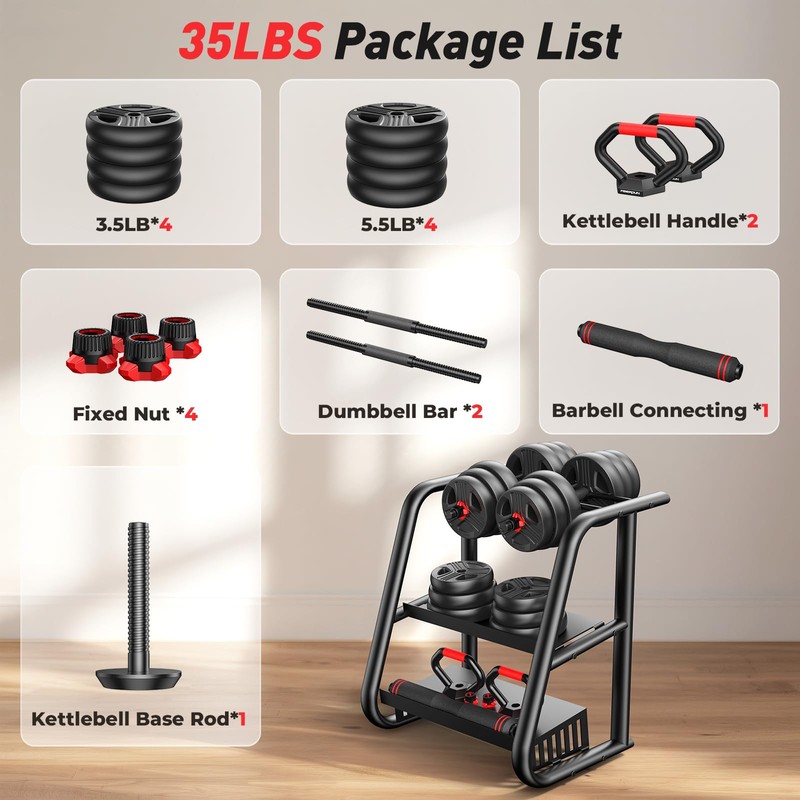 Adjustable dumbbell set, 35lbs Free Weights set with upgraded nut,