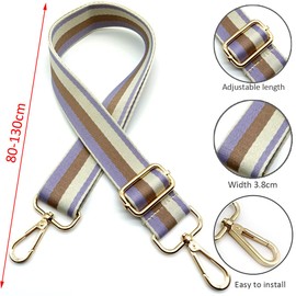 Adjustable Shoulder Strap Bag Purple/Brown/White, Bag Straps for Changing, Bag Strap Wide with Carabiner Gold, 80-130 cm Carry Strap Bag for Women, Shoulder Straps, Modern Handbag, 3.8 cm, 23