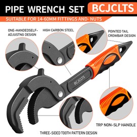 BCJCLTS Pipe Wrench Set, 10” and 15” Self Adjusting Wrench 2-Piece Plumbing Tools for 0.55“-2.36”/14-60mm Standard Nuts, Irregular Nuts,Pipes Use