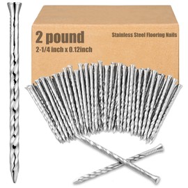 Tandefio 2 Pounds Hardened Flooring Nails 304 Stainless Steel 2-1/4 Inches Spiral Shank Fence Deck Silver Twisted Nails for House Floor Repairing Wall Woodworking Baseboard