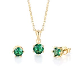 Ladies 9 Carat Gold on Sterling 925 Solid Fine Silver 1.5 Carat Emerald Pendant Necklace & Earrings Set
