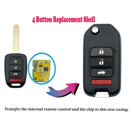 Midified Folding Key Fob Cover Shell fit for Honda 2013-2016 Accord , 2015-2016 CR-V, 2016-2017 HR-V ,Civic 2013-2015 Crosstour Key Fob (FCC: MLBHLIK6-1T) (4 Button)