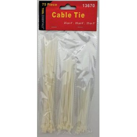 Tool Essentials 75PC Cable Ties Assorted Lengths White