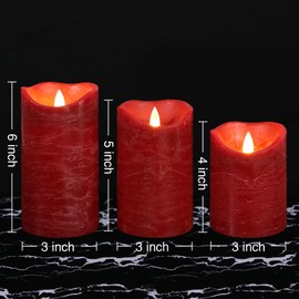 7LinRay Burgundy Flameless Candles with Remote, Real Wax Battery Operated LED Candles, Flickering Flameless Pillar Candles for Wedding, Festival, Set of 3