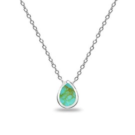 GemStar USA Sterling Silver Polished Simulated Turquoise Teardrop Minimalist Dainty Necklace