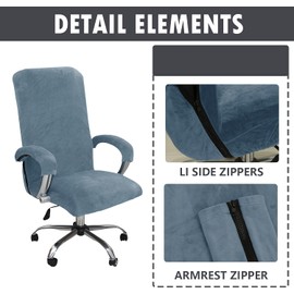 DKSLIPGO Velvet Office Chair Cover with Arm Covers Stretch Computer Desk Chair Covers Universal Boss Swivel Chair Covers Gaming Chair Covers (Medium,Gray Blue)