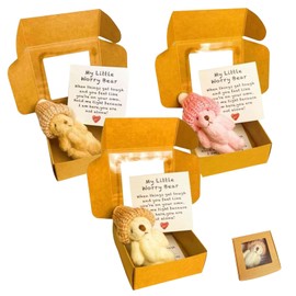 WORUIB 3 PCS Worry Bear in A Box, Little Bear in A Box,Emotional Support Gift,Relieve Anxiety,for Christmas and Valentine's Day, Desk Accessories Decoration (White/Pink/Brown)