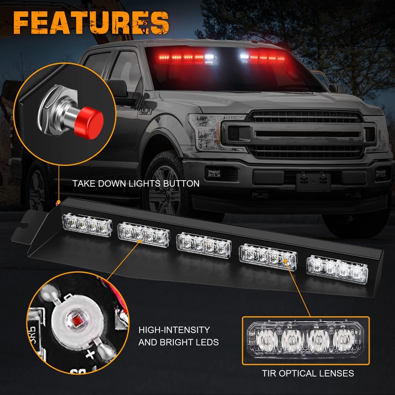 XRIDONSEN Red Emergency Visor Lights Bar Interior Windshield Strobe Lights