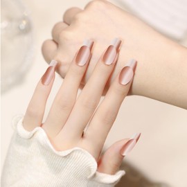 French Tip Press On Nails Short Coffin Light Weight & Fit Perfectly Nail Tips Natural Fake Nail, 12 Sizes - 24 Nail Kit, Brick Red