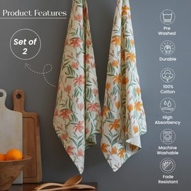 The Fine Living Co. 100% Cotton Summer Kitchen Towels Set of 2, 18 x 28 inches, Ornamental Printed Dish Towels, Hand Towels, Boho Tea Towels - Multifunctional, Stylish, Absorbent, Quick Dry, Soft