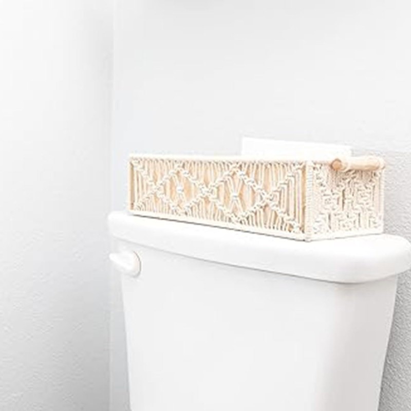 AIMALL Hand-Woven Cotton Rope Storage Basket with Wooden Handles, Square