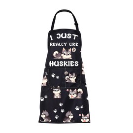ENSIANTH Husky Apron Husky Gifts for Husky Lovers Cooking Kitchen Chef BBQ Grill Apron with Pocket Husky Dog Owner Gifts (24711 Husky Apron)