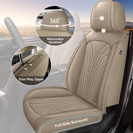 DISUTOGO 2 Front Seat Covers Fit for Mitsubishi Outlander Sport 2011-2024 2025: Waterproof Leather Car Seat Covers Breathable Automotive Seat Cushion Protector (2 Seats - Beige)