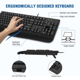 Wired Keyboard and Mouse Combo, EDJO Full-Sized Ergonomic Computer Keyboard with Palm Rest and Optical Wired Mouse for Windows, Mac OS Desktop/Laptop/PC (2 Pack)