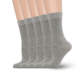 Women Calf Socks Bamboo Crew sock Casual Dress Flat Seam Solf Lightweight Antibacterial Sock 5 Pairs (CA/US, Alpha, Large, Regular, Regular, Grey)