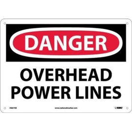NMC D667AB Danger - Overhead Power Lines - 14 in. x 10 in. Standard Aluminum Danger Sign with White/Black Text on Red/White Base