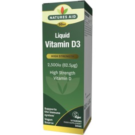 Natures Aid Vitamin D3 Liquid 2500iu 50ml – High Strength Cholecalciferol Vit D Drops – Bone & Immune Support – Vegan, Non-GMO, Gluten-Free – Natural Supplement Includes Dropper