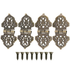 HJ Garden 4pcs Antique Decorative Hinges Bronze Printing Zinc Alloy Hinge Jewelry Box Hardware for Furniture Vintage Wooden Cases Cabinets Gift Boxes Toolbox Jewelry Boxes