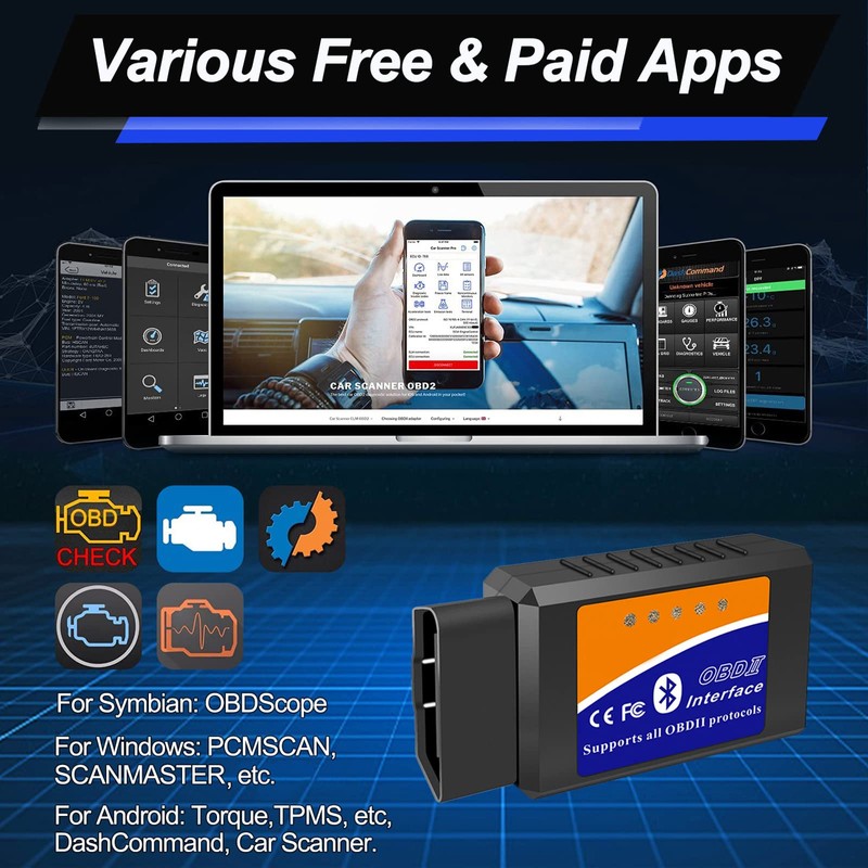 OBD2 Bluetooth Scanner Code Reader Reset for Android Windows, Auto