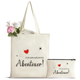 Travel Canvas Tote Bag with Cosmetic Bag, Cotton Bag for Girlfriend, Women, Colleague, Birthday, Christmas, Gift for New Beginning as a Thank You Gift, Travelers Abroad Year Farewell Gift