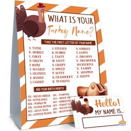 What is Your Turkey Name Game, 1 Game Sign and 30 Name Stickers,Thanksgiving Party Game,Birthday Game for Kids and Adult Parties, Holiday Activity, Activity Game for Class Graduation Birthday