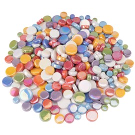 Samjobroad Rainbow Mosaic Pieces + White Iridescent Tiles – 8 Colors, Total 1.23 lb Round Glass Mosaic Tiles, Assorted Sizes for Crafts & Home Decoration Projects