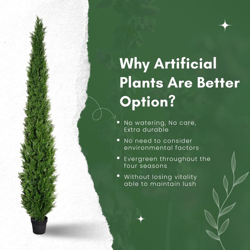 8 Feet Pre-Potted Evergreen Outdoor Artificial Cedar Tree Privacy Screen