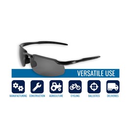 Bullhead Safety Betta Safety Glasses with Anti-Fog Lenses, Protective Eyewear with Anti-Scratch Coating and UV Light Protection, Ballistic Rated, Smoke Lenses, Matte Black Frame