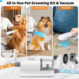 binROC Dog Grooming Vacuum & Hair Dryer Dog Blower for Shedding Grooming, 6 in 1 Pet Grooming Vacuum for Dogs Cats at Home with Pet Clippers and 4 Combs, 9 Adjustable Speed and Temperature Control