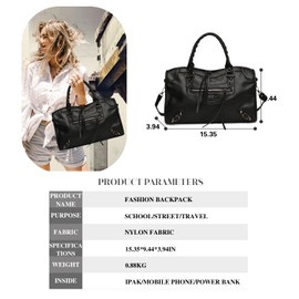 Black Crossbody Tote Bags for Women Punk Bag Faux Leather Hobo Rivet Bag with Multi Pockets and Studs Design Trendy Punk Rivet Shoulder Bag Work Boston Bag