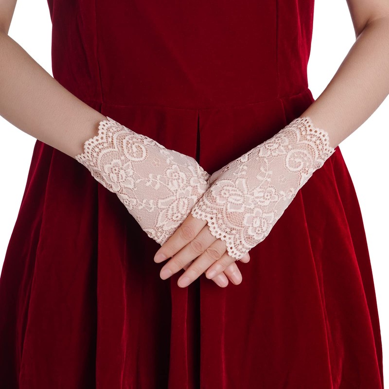 obmwang 2 Pairs Women's Lace Gloves Fingerless Floral Gloves for