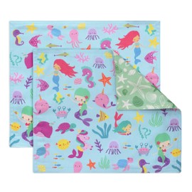 PurpleEssences Reusable Cloth Placemats | Reusable, Eco-Friendly | 15"x13", 2-ply, Thick, Absorbent, Machine Washable | Set of 2 Placemats - Mermaid