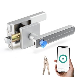 HaiZR Smart Door Lock, Keypad Door Lock Set, 4-in-1 Keyless Entry Door Lock with APP/Fingerprint/Numeric Keypad and Key Options, Fingerprint Smart Door Lock for Home, Office and Hotel (Silver)
