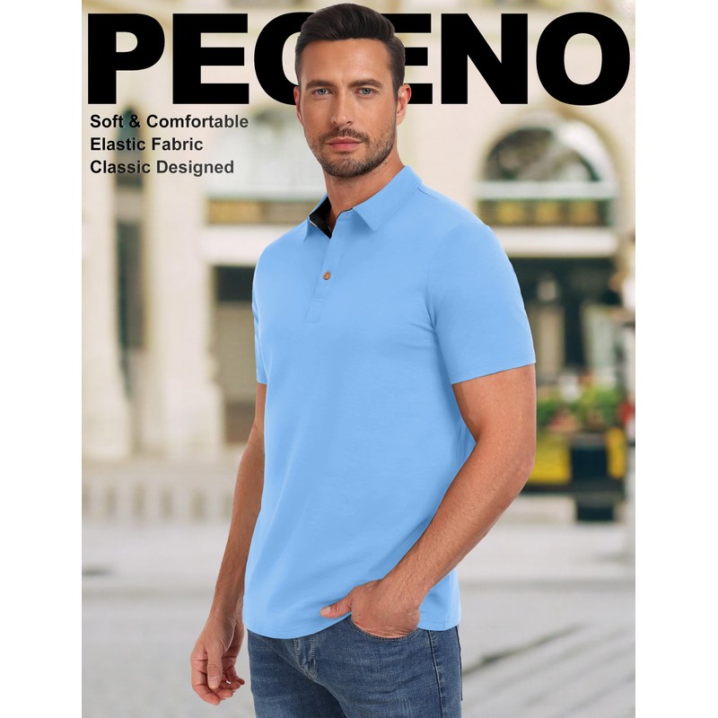 PEGENO Collared Shirts Spring Mens Golf Polo Shirts Performance Polo