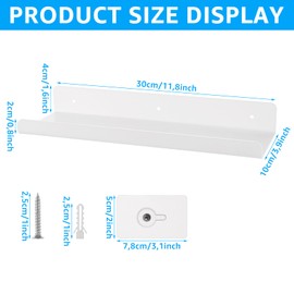 LDHHYH 4er Set Wandregal Ohne Bohren, Regal Wand Acryl, 30cm Schweberegal Regal Ohne Bohren Acryl Schweberegal Weiß,Bad Regal Bilderleiste Bücherregal kleberegal für Küche, Bad, Büro, Wohnzimmer