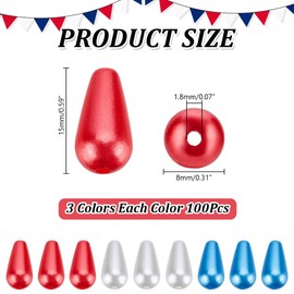 Arricraft 300 Pcs ABS Plastic Drop Beads, 3 Colors (Blue, Red, White) - Craft Bead for Bracelet, Necklace, Jewelry Making