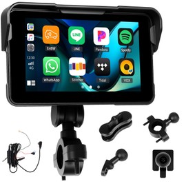 CarPlay Screen for Motorcycle,Portable Carplay/Android Auto for Motorcycle,5” IPS Waterproof Portable Radio GPS Display for Motorbike with Mirror Link,Bluetooth,Tire Pressure Monitoring,TF Port