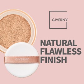 GIVERNY Milchak Cover Foundation Cushion with Refill #23 Medium Beige - Moist Finish for All Skin Types - Flawless Coverage Face Makeup - Lightweight Formula for Satin Glass Texture, 0.4oz x 2