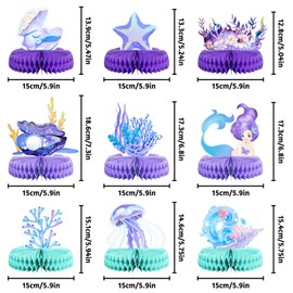 INHEMING Pack of 9 Honeycomb Table Decoration Mermaid Party Honeycomb Table Decoration Bee Honeycomb Decoration Centrepieces for Children Birthday Baby Shower Party