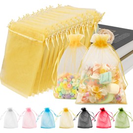 Nurplexl Gold Sheer Organza Bags 5" x 7" 100 PCS Mesh Gift Bags for Candy, Jewelry, Wedding, Valentine's Day