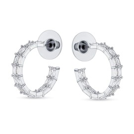 Classic Bridal Statement Aaa CZ Brilliant Emerald Cut Baguette Eternity Huggie Hoop Earrings for Women Wedding Prom Celebration Party 14K Yellow Gold Plated .5 or 1 Inch Diameter, Brass, Cubic