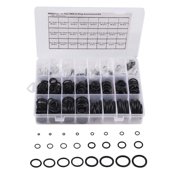 AUTOUTLET 24 Sizes 800Pcs Nitrile Rubber NBR O-Ring Gasket Ring