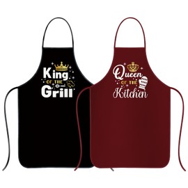 MCPESAS King Queen Apron Set, Couple Aprons for Valentine's Day, Anniversary Couple Gifts for Husband, Wife, His and Her, Aprons for Couples Gift, Couples Matching Apron