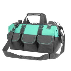 Oseeny 16-inch tool box Non-slip feet adjustable shoulder strap 14 functional insert pockets,large capacity Men's heavy-duty toolbox,for electricians, carpentry,gardening (Cyan Blue)